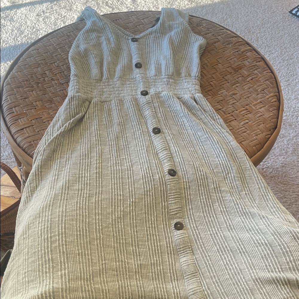 Caution To The Wind Striped Button-Down Midi Dress in Gray